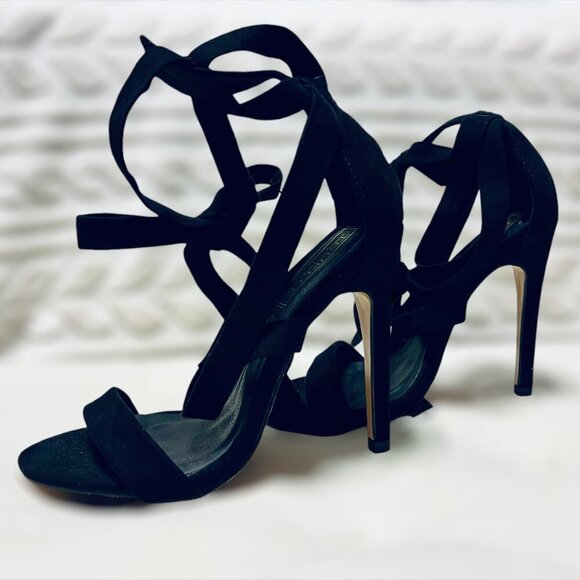 Shoes - Truffle Collection Black Suede Lace Up Stilettos